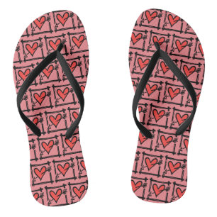 Tongs Black & Red Love Heart Flip Flops