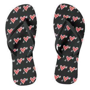 Tongs Black & Red Love Heart Flip Flops