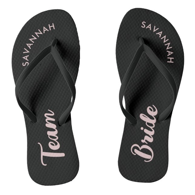 Tongs Black Rose Nom Mariée Mariée Fête de mariage Bache (Semelle)