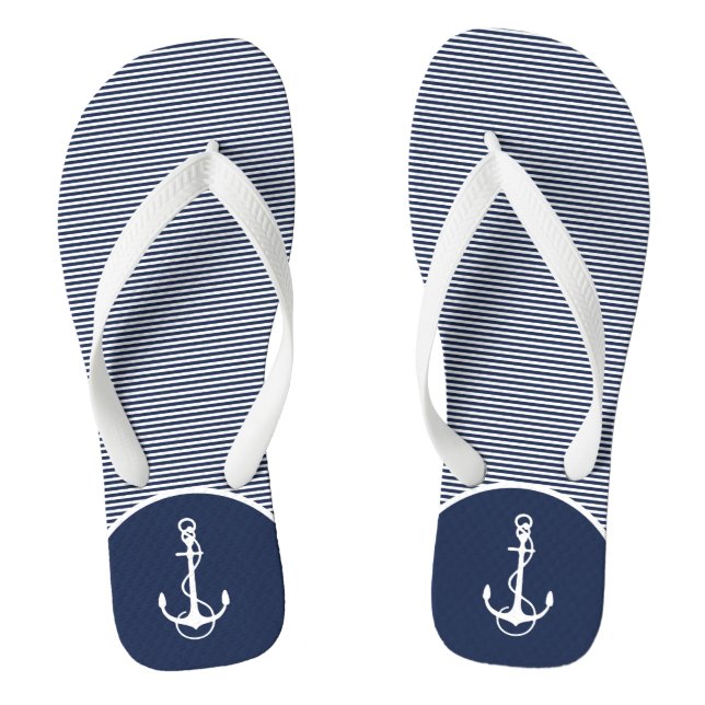 Tongs Blancs Et Bleus Et Ancre Nautique (Semelle)