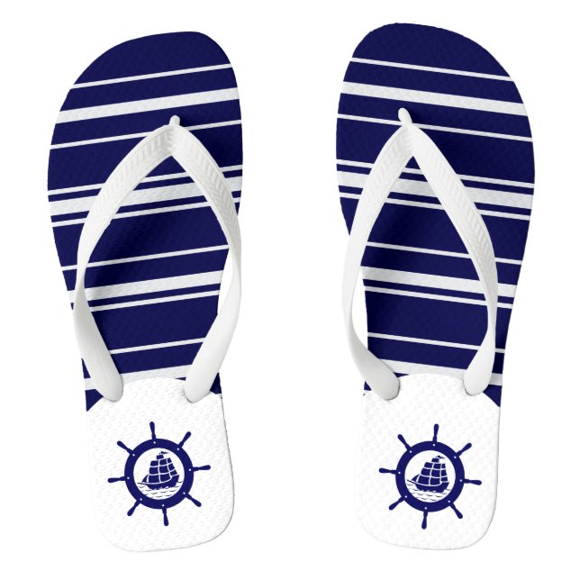 Tongs Bleu & Blancs Avec Roue Bateau Nautique 3 (Semelle)