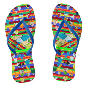 Tongs Bleu Bracelet Mosaïque Coeur Flip Flops