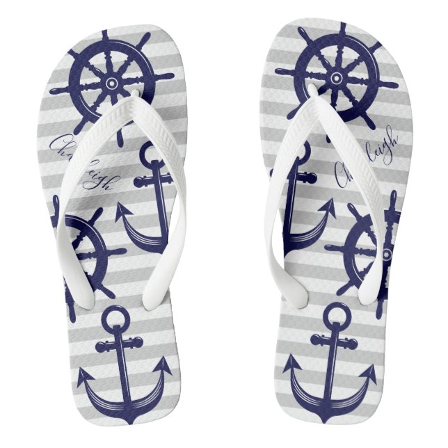 Tongs Bleu marine Ancre bateau à roue Gris Gris (Semelle)