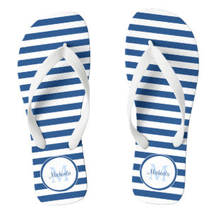 Tongs Bleu massif avec Monogramme chic et nom