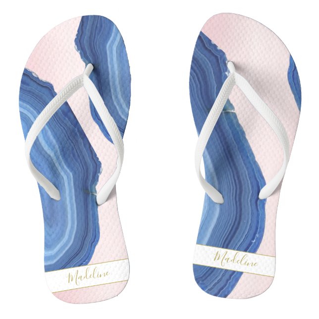 Tongs Bleu rose Agate Bijou Élégant Moderne Personnel (Semelle)