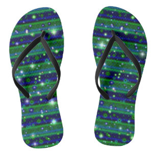 Tongs Bleu vert rayures avec étoiles et Raindrops