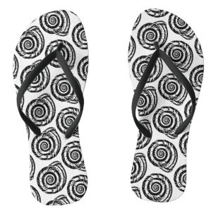Tongs Bloc de coquillages en spirale Impression, noir et