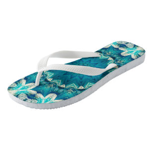 Tongs Blue Aqua Mandala Rosette Retro Hippie