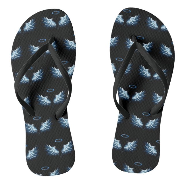 Tongs Blue Glowing Angel Wings on black background (Semelle)