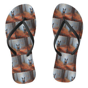 Tongs Blue Heeler dans les feuilles d'automne automne au