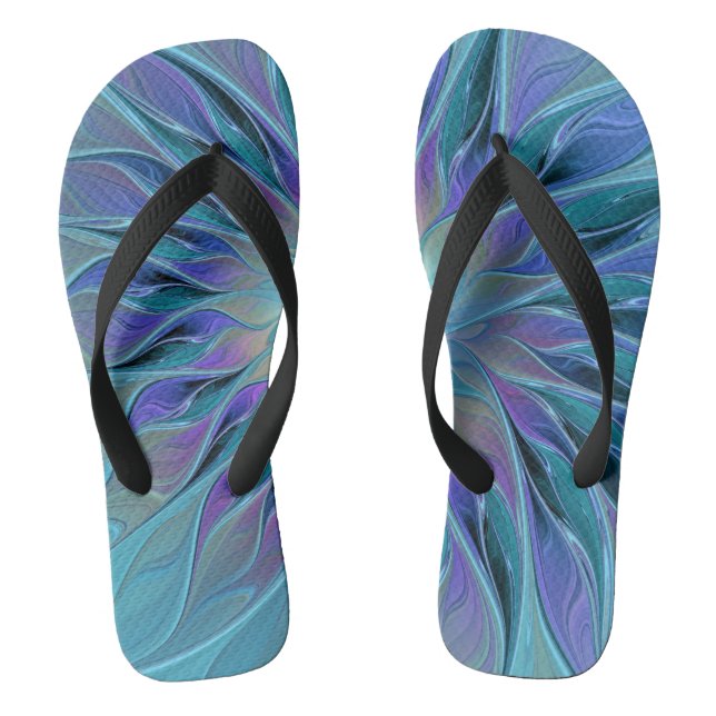 Tongs Blue Purple Flower Dream Abstrait Fractal Art (Semelle)