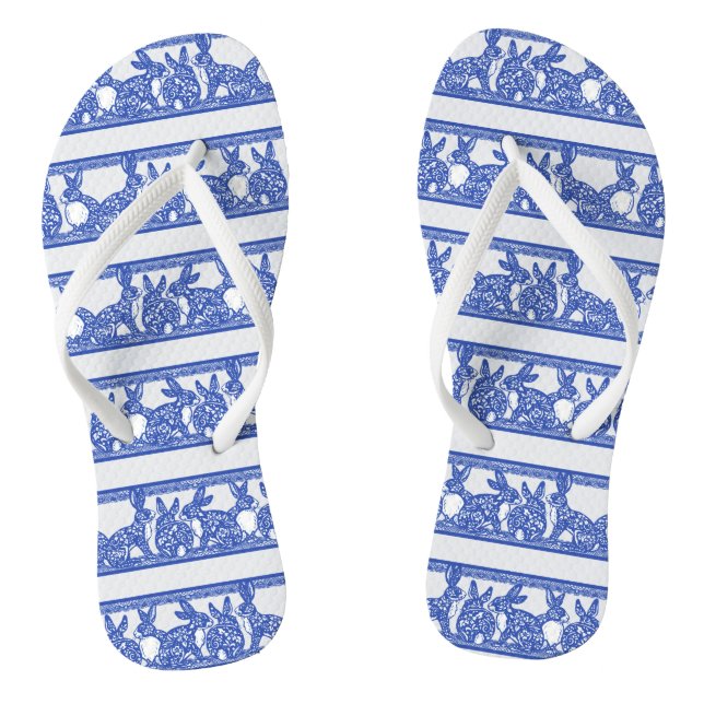 Tongs Blue Willow Oriental Rabbit Floral Motif (Semelle)