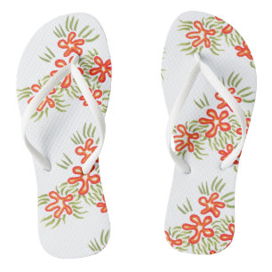 Tongs Boho Chic Orange Rouge Floral Artsy Motif