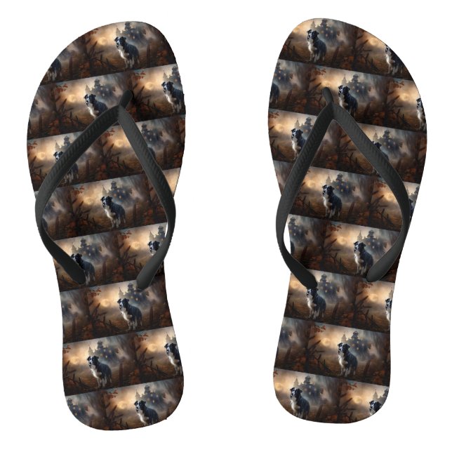 Tongs Bordure Collie Halloween effroi (Semelle)