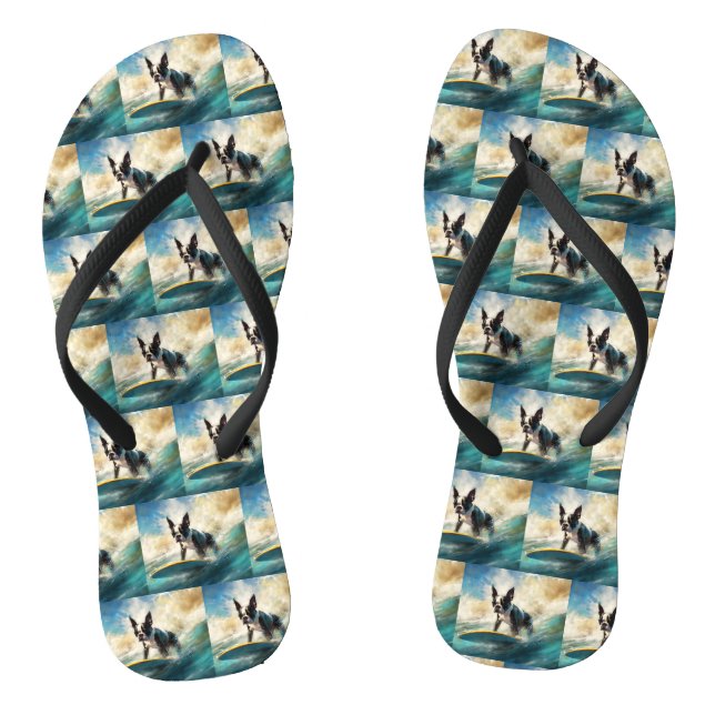 Tongs Boston Terrier Beach Surfing Peinture (Semelle)