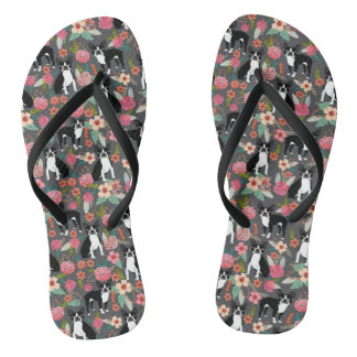 Tongs Boston Terrier floral - chiens et fleurs
