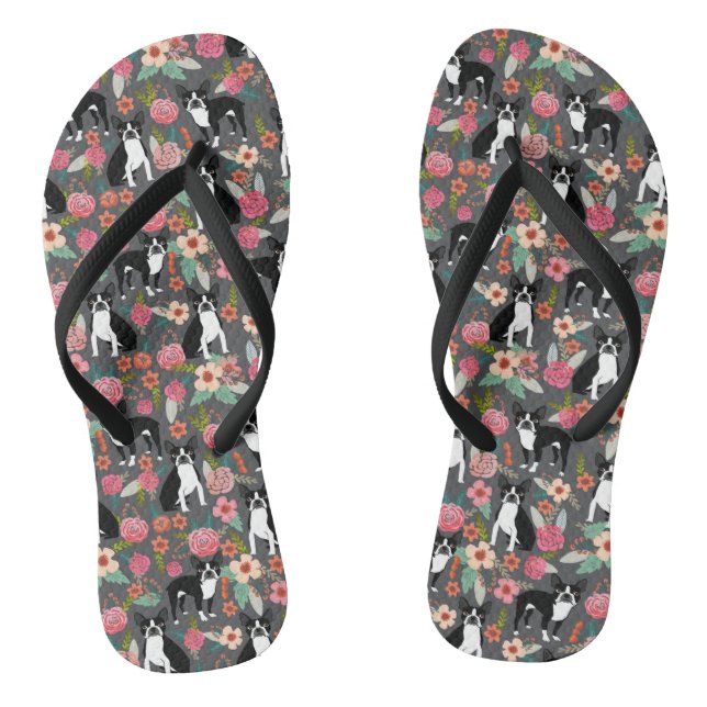 Tongs Boston Terrier floral - chiens et fleurs (Semelle)