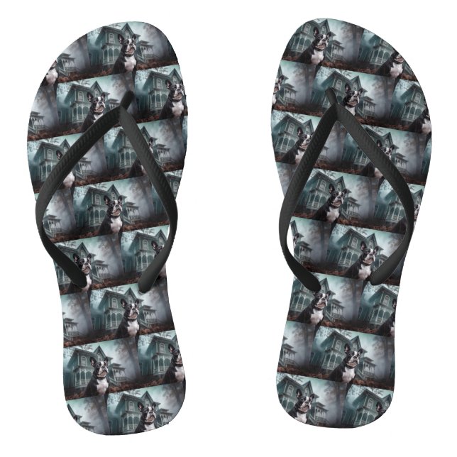 Tongs Boston Terrier Halloween effrayant (Semelle)