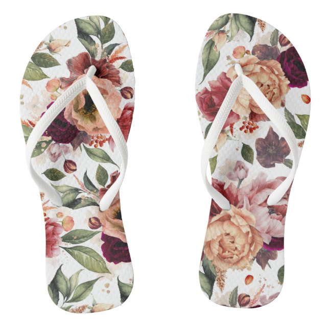 Tongs Botanique Bourgogne Rouge et Orange Floral (Semelle)