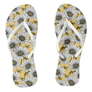 Tongs Bouches blanches, fleurs sauvages sur jaune
