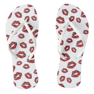Tongs Boucles à lèvres rouges Baiser Motif Unisex