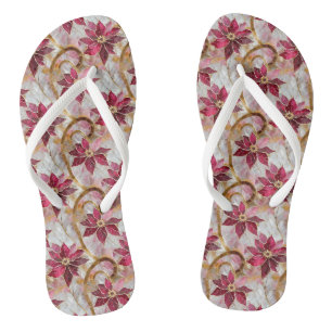 Tongs Boucles d'or Bourgogne rose Poinsettias de Noël