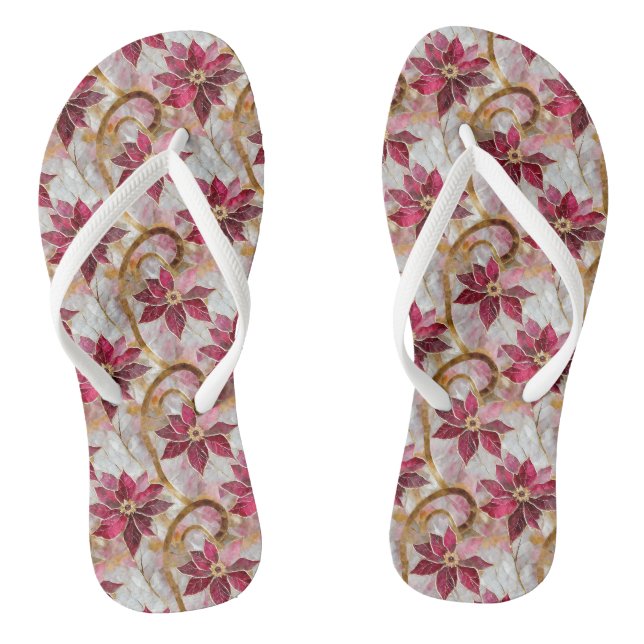 Tongs Boucles d'or Bourgogne rose Poinsettias de Noël (Semelle)