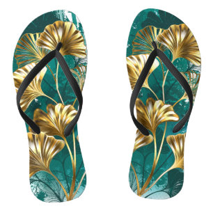 Tongs Branche avec Feuilles d'or Ginko Biloba