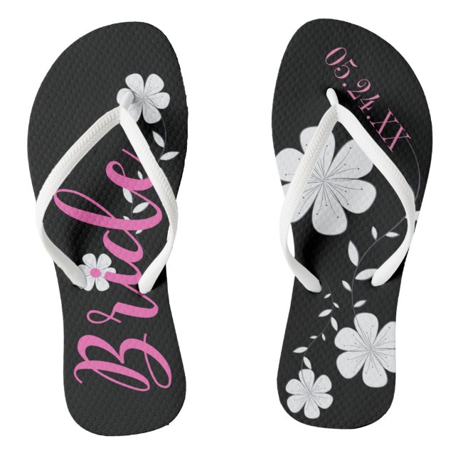 Tongs Bride blanc floral personnalisé (Semelle)