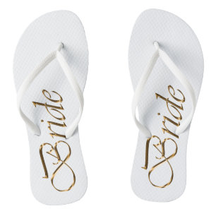 Tongs Bride, écriture or élégant chic mariage tongflops