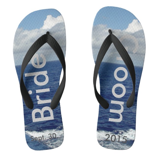 Tongs Bride Groom Ocean Waves Blue Sky (Semelle)