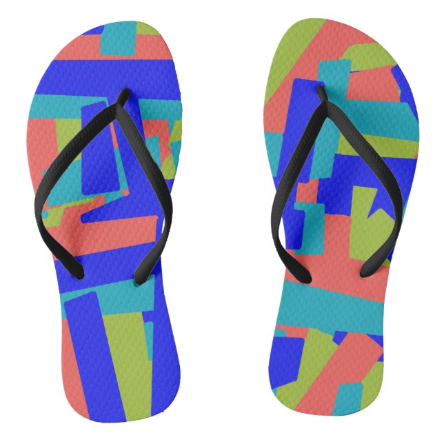 Tongs Bright Bold Blue Green Coral Abstract Patches (Semelle)