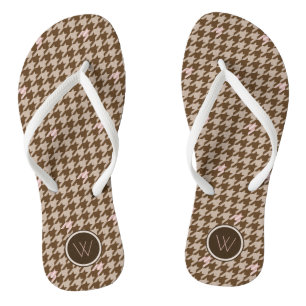 Tongs Brown avec Rose Houndstooth Accent or Flip Flops