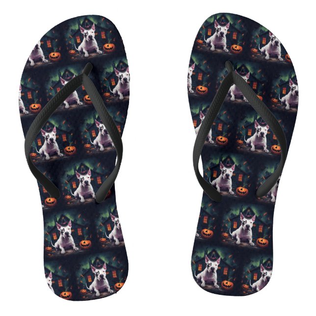 Tongs Bull Terrier Citrouille Halloween effroi (Semelle)