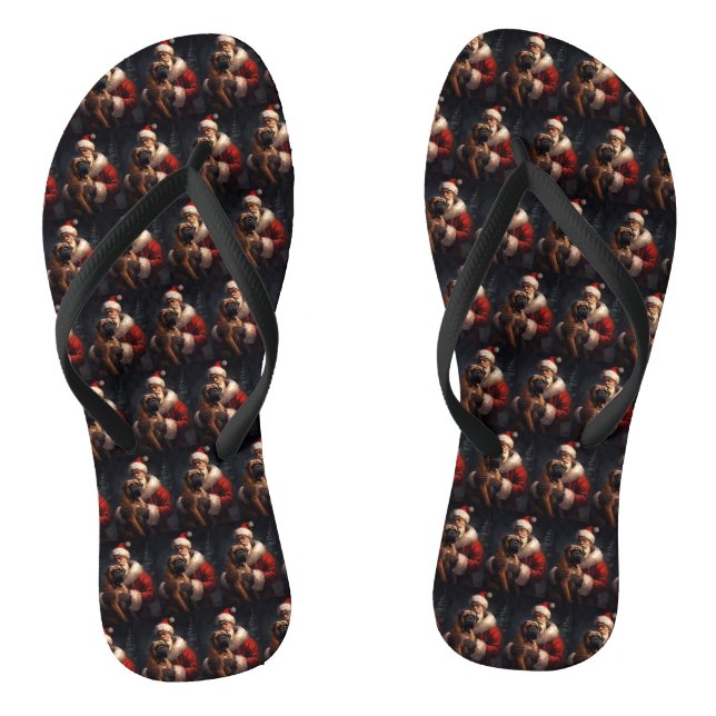 Tongs Bullmastiff avec Noël Festif du Père Noël (Semelle)