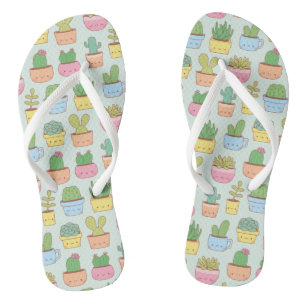Tongs Cactus Mignons Motif de Dessins de Plantes Succule