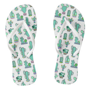 Tongs Cactus vert à la menthe et Motif Plante succulent