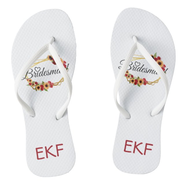 Tongs Cadeau Monogram pour Bridesmaid Rouge Jaune Floral (Semelle)