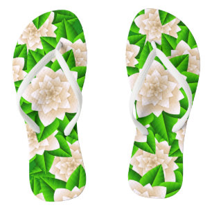 Tongs Camellias blancs et Feuilles verts