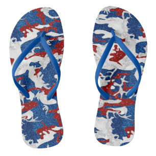 Tongs Camo rouge, blanc et bleu avec paillettes pour le