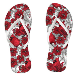 Tongs Cardinaux et poinsettia en rouge et blanc