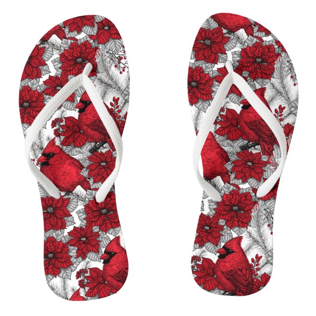 Tongs Cardinaux et poinsettia en rouge et blanc (Semelle)