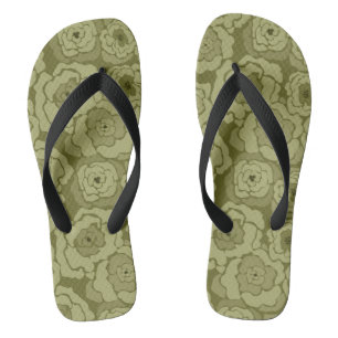 Tongs Caricature abstraite sans couleur vert fleurs mod 