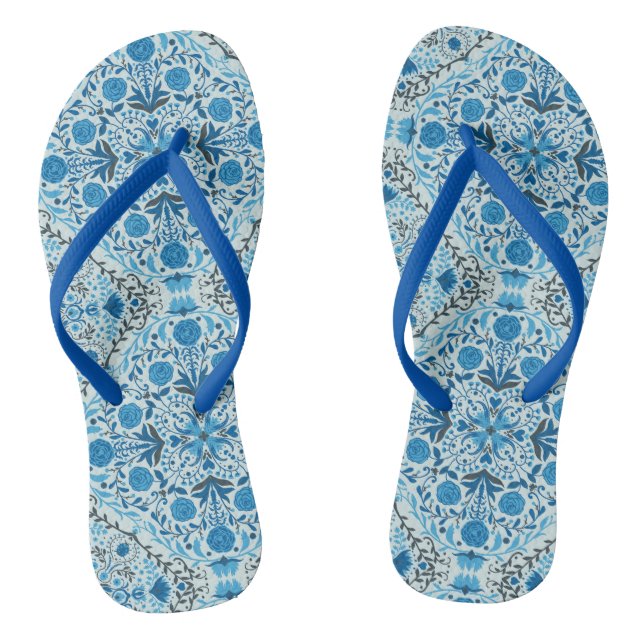 Tongs Carreaux à fleurs bleus (Semelle)