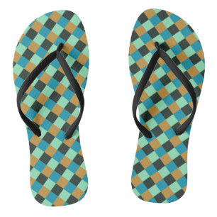 Tongs Carreaux de charbon ocre sarcelle vert bleu