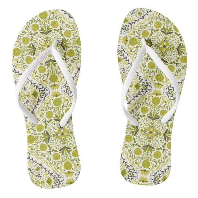 Tongs Carreaux de fleurs en vert (Semelle)
