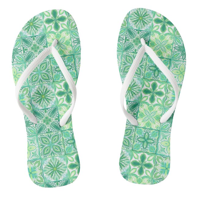 Tongs Carreaux décorés en vert et blanc (Semelle)