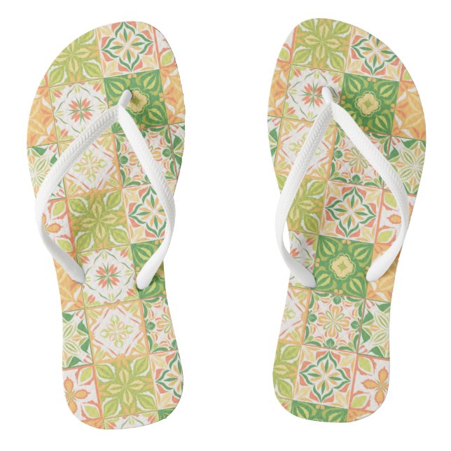Tongs Carreaux ornés en vert et jaune (Semelle)
