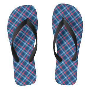 Tongs Carreaux Rouge Navy Bleu Clair Carreaux Tartan 