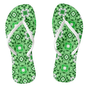 Tongs Carrelage marocain floral, émeraude et vert citron